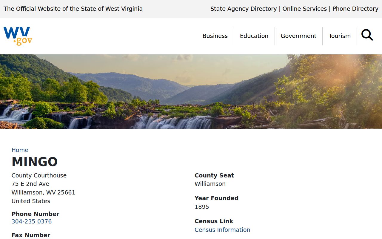 Mingo County court docket government location card
