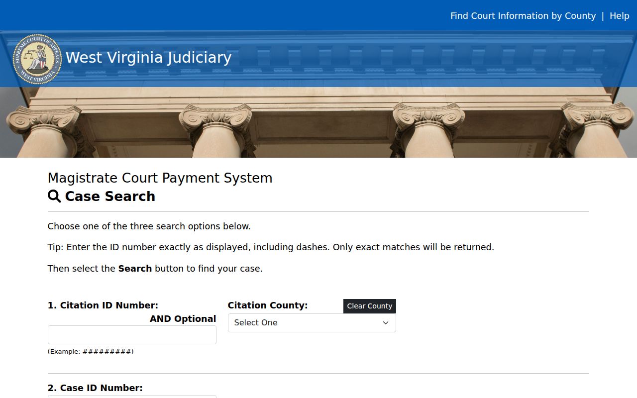 Mingo County traffic court citation and case search fields